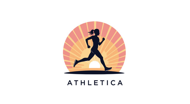 Active Woman Running Towards Sun Modern Athletic Logo