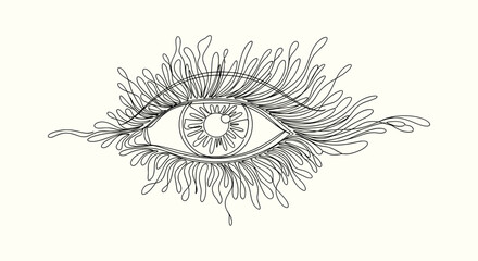 Obraz premium Abstract Continuous Line Art Drawing of a Human Eye with Long Minimalist Lashes for Wall Decor Art