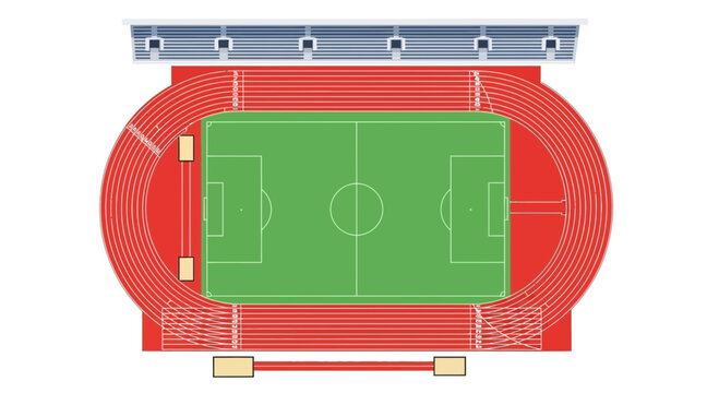 Aerial Perspective of Sporting Arena and Green Field with Running Tracks and Stadium