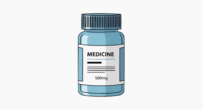 A vector graphic illustration of a medicine bottle with a label and cap
