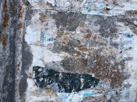 Torn peeling paper collage posters street art background layered ripped billboard advertisements, blue, white