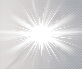 White Starburst Light Effect with Radiating Lines, Glowing Center Flash Burst, Abstract Energy Rays Overlay Isolated on Transparent Background, Modern Graphic Design Element © Vctor Studio photos