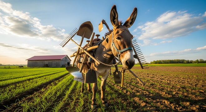 Celebrating world donkey day a working donkey in a rural landscape