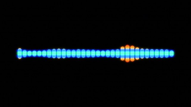 Colorful Audio Equalizer Spectrum Bars Glowing On Black Background. Digital Music Frequency Visualization With Blue And Orange Gradient Animation For DJ Concert Or Party Screen