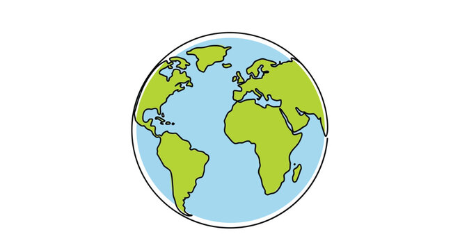 A simple and elegant vector graphic illustration of the Earth globe showcasing continents and oceans.
