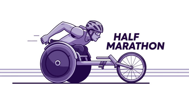 Athlete Participates In A Wheelchair Half Marathon Demonstrating Dynamism And Speed