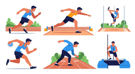 Fototapeta premium Athletic Competition Depicted Across Various Track and Field Disciplines