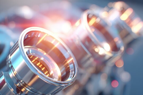 Polished metallic bearings with warm bokeh