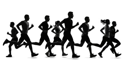 Fototapeta premium Athletic Group Run Silhouetted on White Background Reflecting Healthy Living