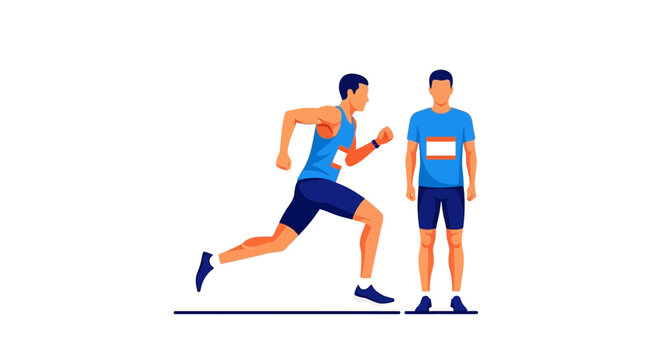 Athletic Runner Demonstrating Motion Beside A Resting Person With Uniform Attire