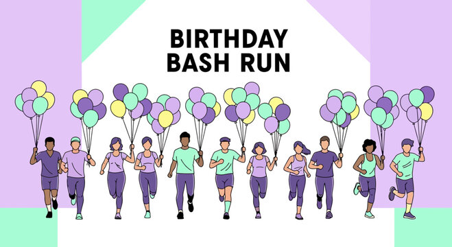 Birthday Bash Run Celebration Festive Balloon Participants Fun Event