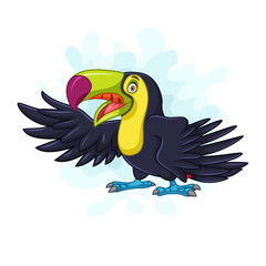 Fototapeta premium A cute of bird toucan is flapping its wings while smiling.