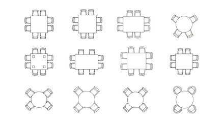 Fototapeta premium Top view set of dining tables and chairs
