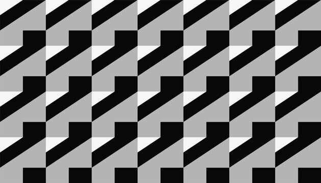 Abstract 3D isometric geometric pattern with black, white, and grey stairs effect