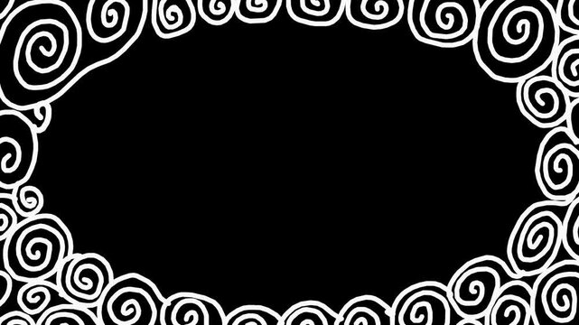Wiggly hand-drawn spiral oval shape frame on transparent background  