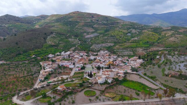 Turon village by Drone, Andalusia, Spain. Aerial view.