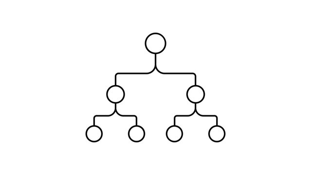 Decision tree vector icon illustration featuring a minimalist black line branching structure on a white background, representing hierarchy, organization charts, logical flow, and data analysis.