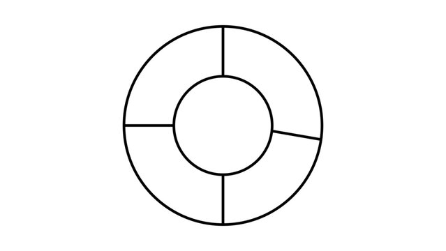 Minimalist black line vector icon of a donut chart or ring-shaped diagram on a white background, ideal for business data visualization, infographic design, and modern web interface elements.