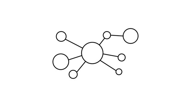 Stakeholder map vector icon illustration. Minimalist black line art on white background showing interconnected circles representing a network, business structure, hierarchy, or mind map diagram.