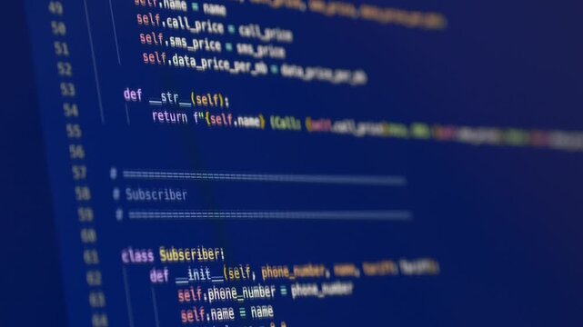 Blue-toned programming interface showing structured code, representing software development process and professional coding workflow. Blue-toned programming interface showing structured code