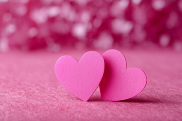 Fototapeta premium two pink hearts, a love-themed wallpaper background, a romantic scene