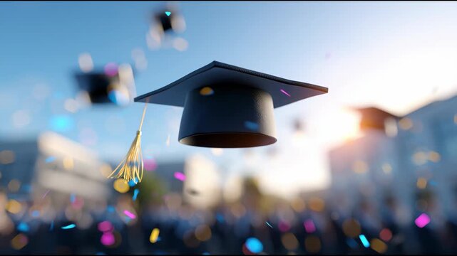Graduation celebration with flying caps and colorful confetti creating a joyful atmosphere for new beginnings
