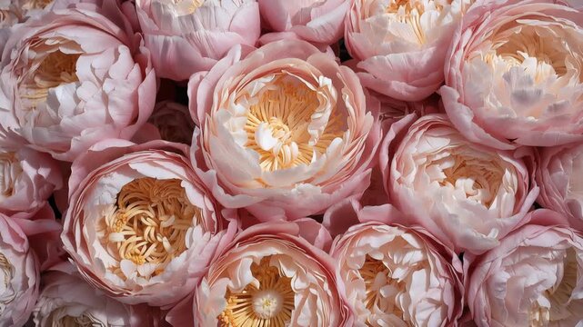 芍薬の大輪が渦を描く絹のような花びらの海を構成