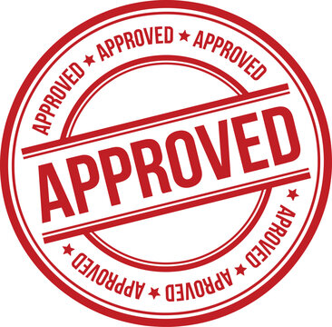 Red approved rubber stamp seal icon isolated on white background for quality assurance business cert