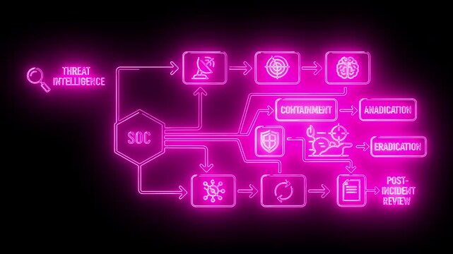 Neon pink flowchart diagram illustrating types of intelligence on a black background with glowing lines and icons.