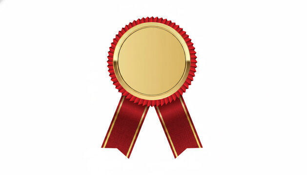 Medal rosette icon with gold center, red ribbon, and starburst badge for awards and celebration featuring victory, trophy, honor with accomplishment