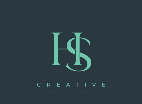 HS creative logo design with mint green letters on dark background