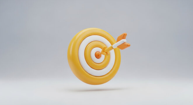 Creative 3d style illustration of a colorful archery target with arrow representing goal setting and business success