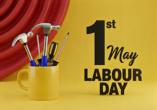 Labour day graphic with tools and text