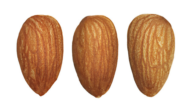 Set almond nuts macro isolated on white background, cliping path