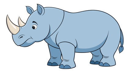 Fototapeta premium A cute cartoon rhinoceros with a friendly expression standing on a plain white background in a simple animated style