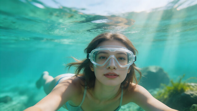 Underwater swimmer with mask