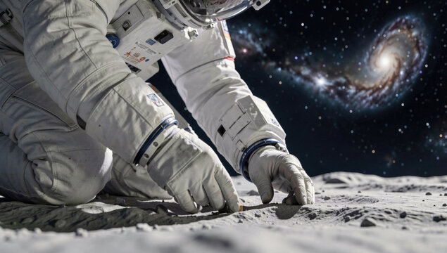 Astronaut in space suit standing on the lunar surface