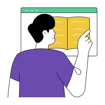 A doodle style illustration showing online reading