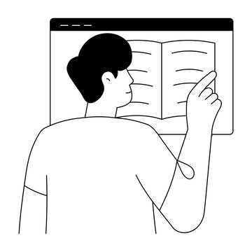 A doodle style illustration showing online reading
