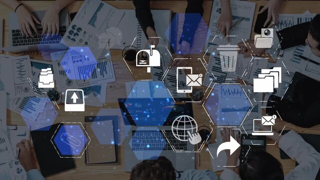 Email icons show digital communication, email service, and inbox management. Email supports online messaging, email notification, and secure exchange. Funnel
