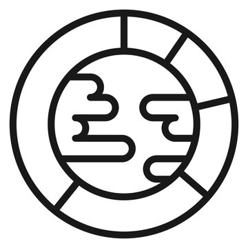 Global Data and Environmental Statistics Vector Icon. Minimalist Black Line Illustration of Earth Planet Inside a Circular Segmented Chart Symbolizing World Sustainability and Ecology Metrics.