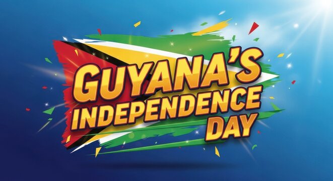 Vibrant Guyana Independence Day celebration with colorful flag design