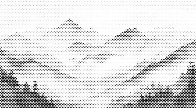 Halftone vector mountain landscape texture overlay abstract background