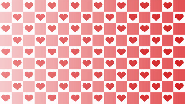 Checkerboard heart pattern in red gradient, Romantic checkered with valentine elements