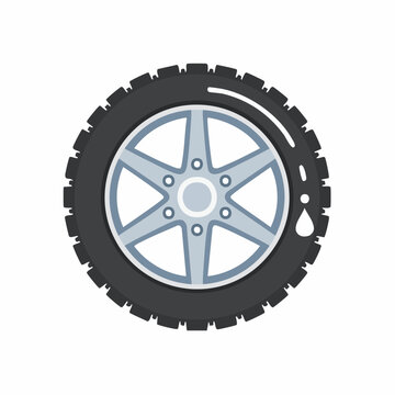 Cartoon car wheel with tire and water drop illustration