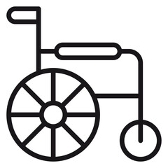 Minimalist black line vector icon of a wheelchair, symbol for disability, accessibility, and medical mobility equipment. Scalable graphic illustration for healthcare and patient transport. © Ustaad