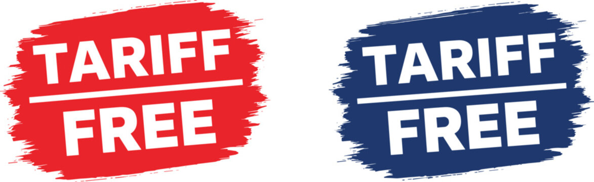 Tariff free stamp design with red and blue grunge textures for trade and international commerce use