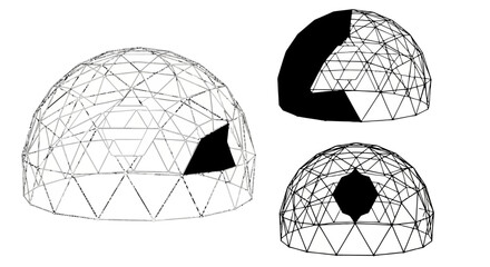 Geodesic dome architectural wireframe structures with highlighted sections © Best Design_Academy