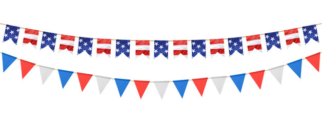 Fototapeta premium USA flag bunting on transparent background. Festive decoration