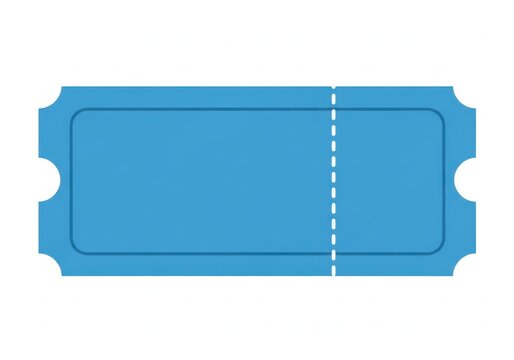 A blue perforated ticket stub with a dashed separation line in the middle isolated on white background